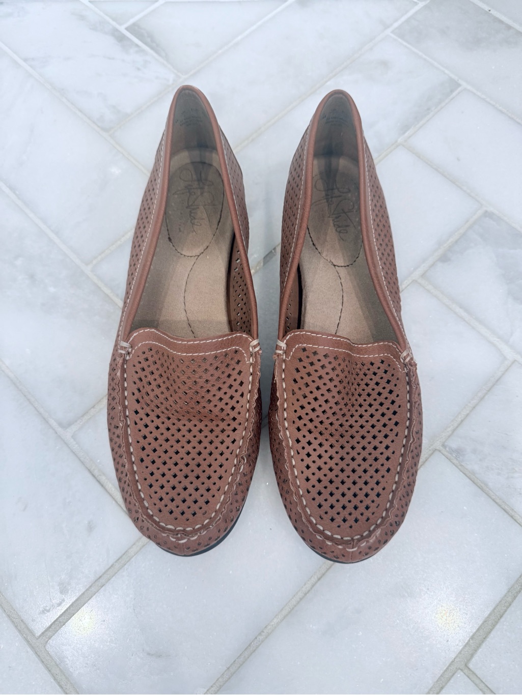 Women's Brown Perforated Slip-On Loafers - Life Stride Size 8